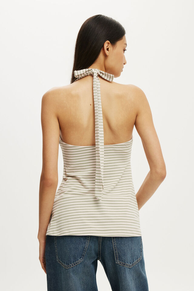 Reece Babydoll Halter, MADI STRIPE PALE EUCALYPTUS/CHERRY BLOSSOM