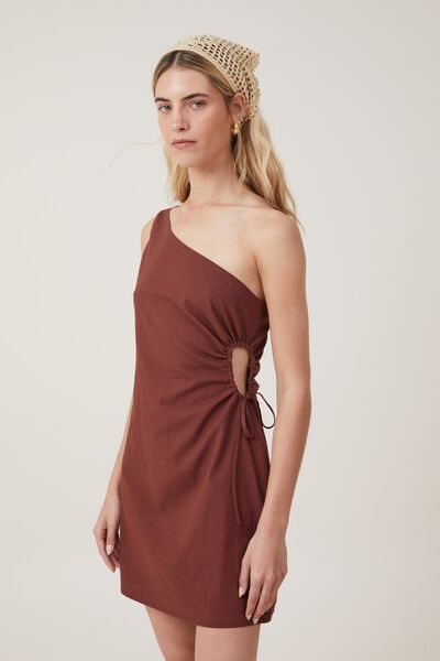 One Shoulder Mini Dress, BOTTLE BROWN