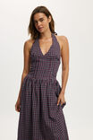 Kaity Halter Midi Dress, GREEN CHECK MOONLIT INDIGO - example image 3