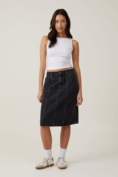 Darcy Denim Midi Skirt, GRAPHITE BLACK