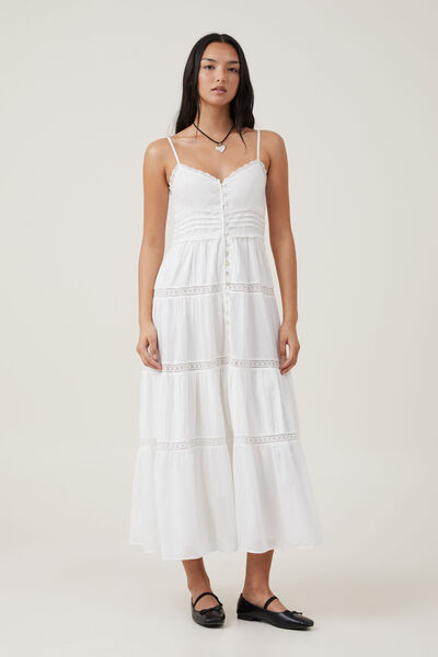 Hallie Tiered Maxi Dress, WHITE