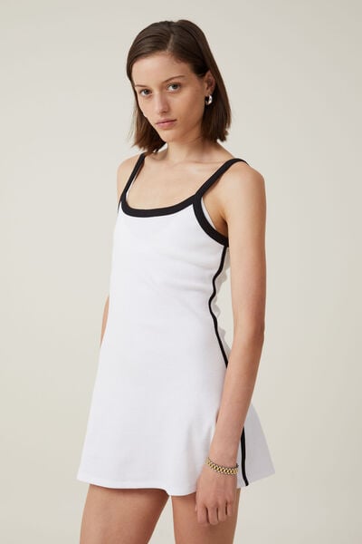 Rib Contrast Cami Mini Dress, WHITE