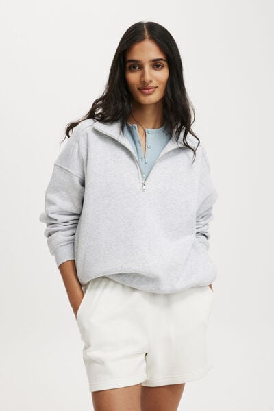 Classic Fleece Oversized Half Zip Sweatshirt, SOFT GREY MARLE