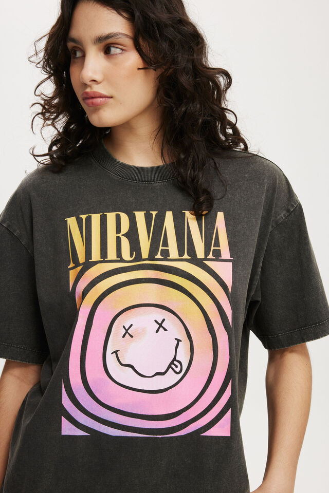 The Lcn Boxy Graphic Tee, LCN MT NIRVANA FACE/WASHED BLACK