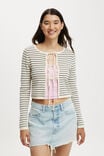 Essential Triple Tie Crew Cardigan, INK NAVY/COCONUT STRIPE - alternate image 1