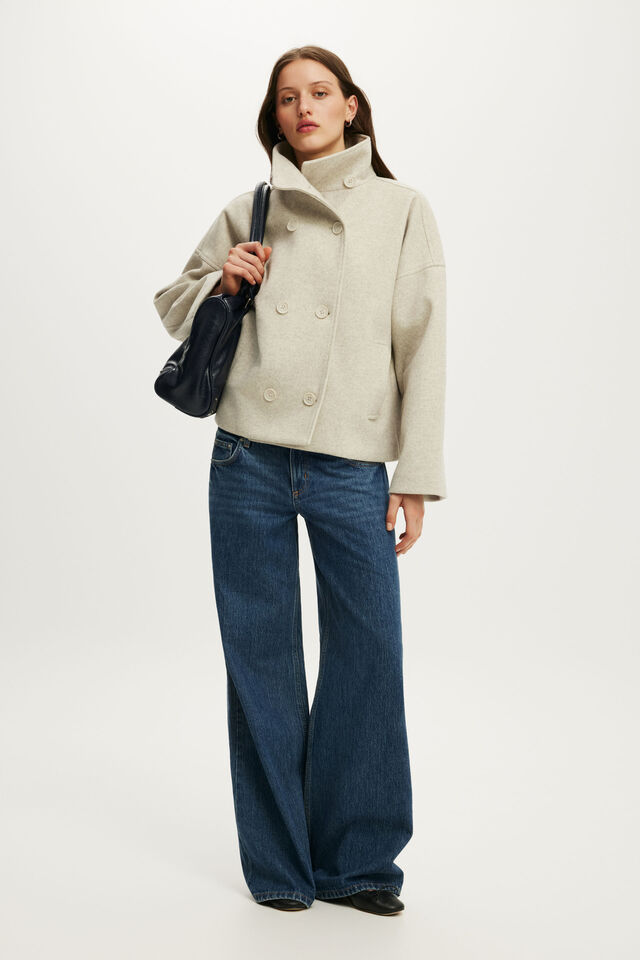 Funnel Neck Coat, OATMEAL