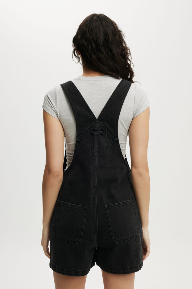 Short Denim Overall, GRAPHITE BLACK