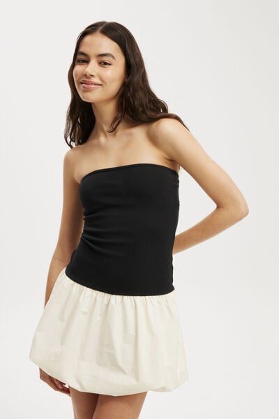 Romee Tube Bubble Hem Mini Dress, BLACK/BUTTERMILK