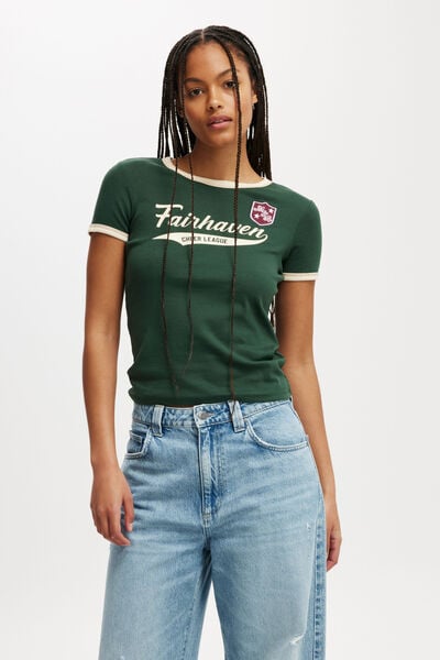 Fitted Graphic Longline Tee, FAIRHAVEN /PINE FOREST GREEN