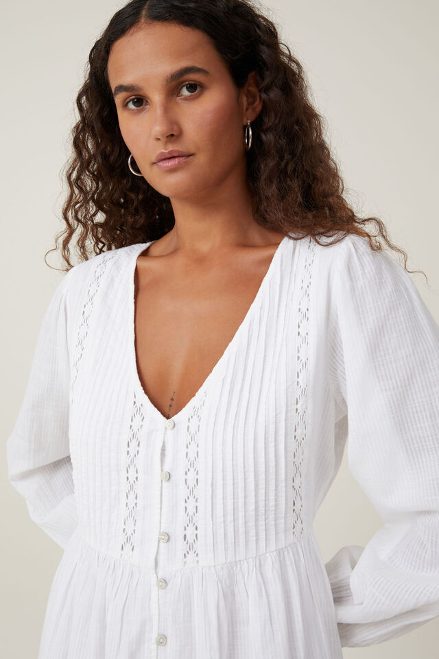 Vestido - Quincy Long Sleeve Mini Dress, WHITE