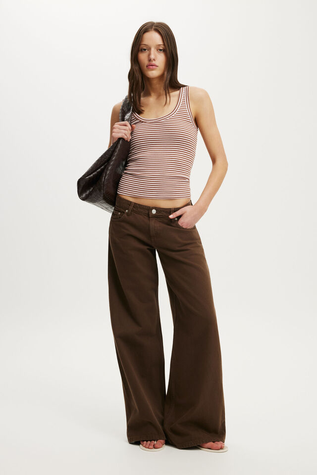 Blake Rib Scoop Tank, MADI STRIPE WALNUT/BABYDOLL