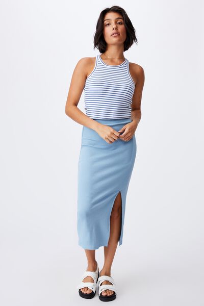 Essential Split Midi Skirt, WAVE WASHED BLUE