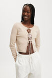 Essential Triple Tie Crew Cardigan, MID TAUPE - alternate image 1