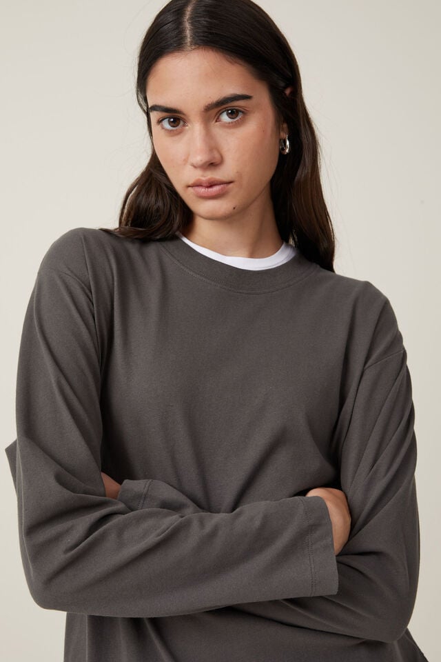 The Boxy Oversized Long Sleeve Top, GRAPHITE