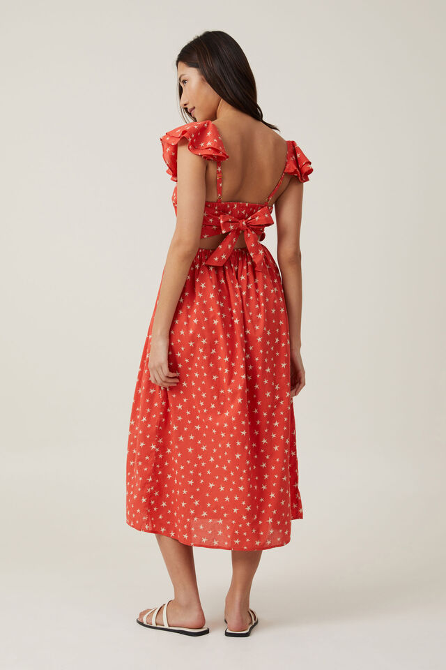Ruffle Sleeve Maxi Dress, STARBURST SUMMER RED