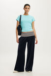 Velour Fold Over Sweatpant, SHADOW NAVY/STRIPE - example image 1