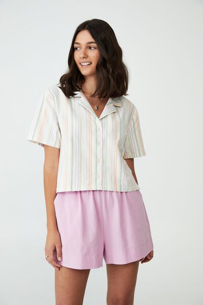 Sunny Cropped Short Sleeve Shirt, LOLLY PINSTRIPE