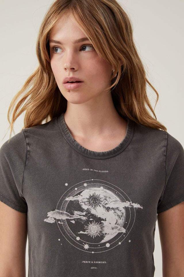 Crop Fit Graphic Tee, HEAD IN THE CLOUDS/GRAPHITE