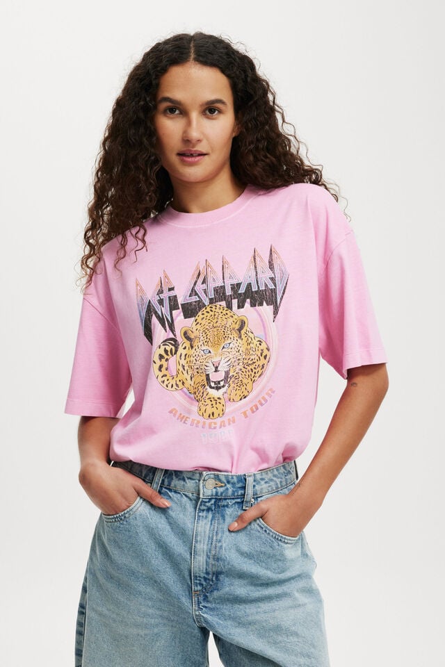 Def Leppard Boxy Graphic Tee, LCN BR DEF LEPPARD/ CANDY PINK