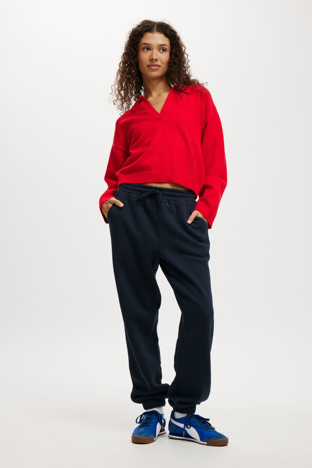 Luxe Collar Sweater, REBEL RED