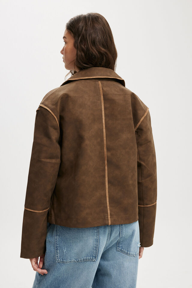 Gia Faux Leather Jacket, BROWN