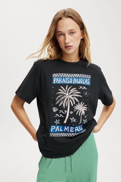 Regular Fit Graphic Tee, PALM TREE/WASHED BLACK