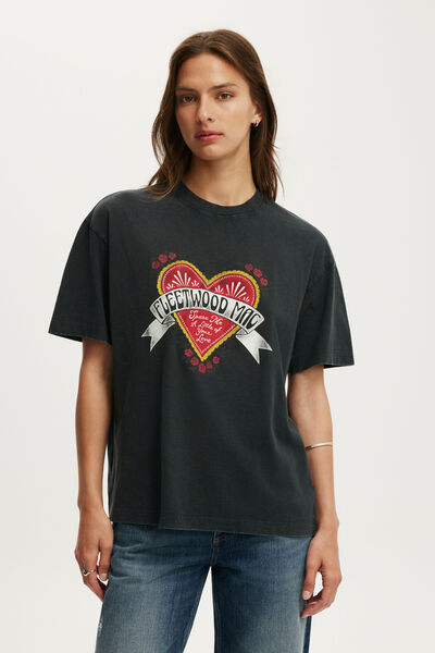 The Lcn Music Boxy Graphic Tee, LCN WMG FLEETWOOD MAC HEART / WASHED BLACK