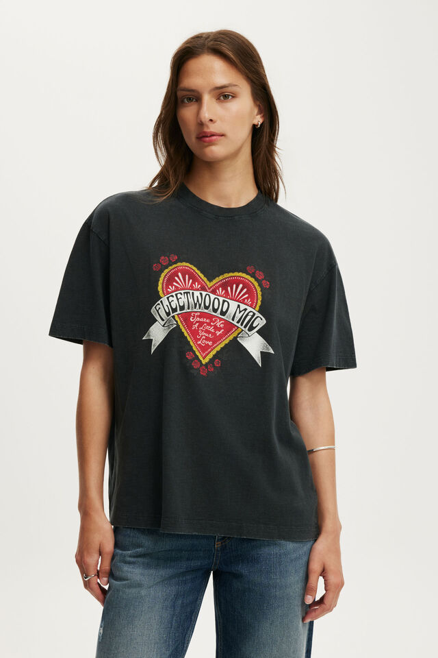 Fleetwood Mac Music Boxy Graphic Tee, LCN WMG FLEETWOOD MAC HEART / WASHED BLACK