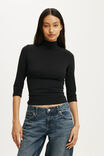 90S Mock Neck 3/4 Sleeve, BLACK - example image 1
