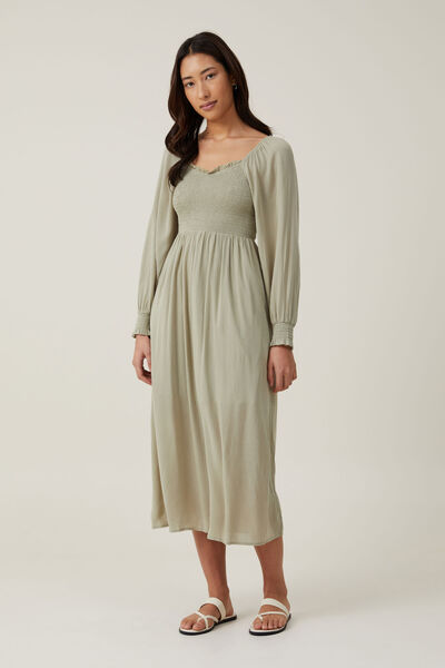 Aisha Shirred Maxi Dress, DESERT SAGE