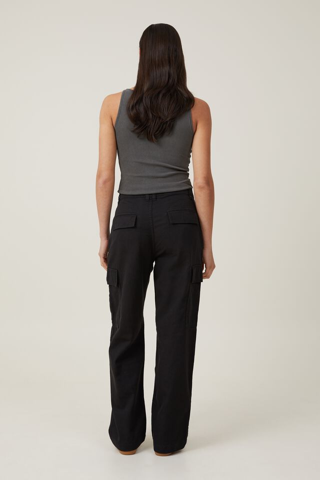 Women Black Cotton Side Pocket Straight Cargo Pants-45606