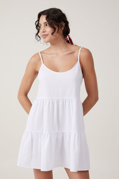Summer Tiered Mini Dress, WHITE
