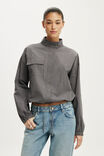 Chloe Funnel Neck Shirt, KYLIE PINSTRIPE GREY - example image 1