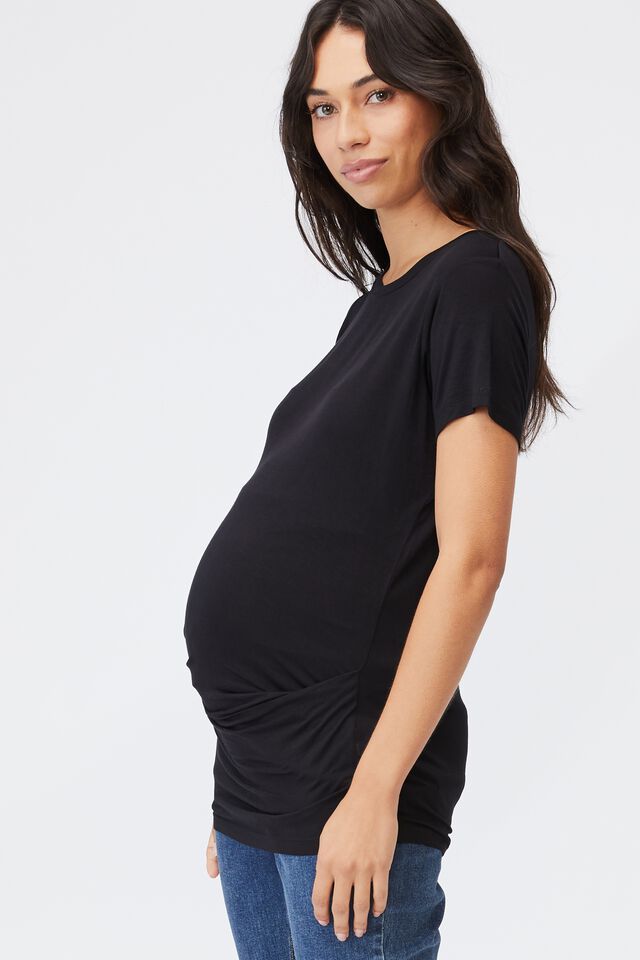 Maternity Wrap Front Short Sleeve Top, BLACK