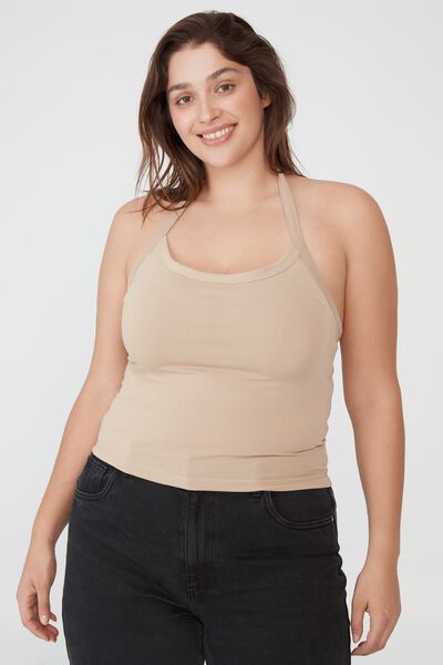 Curve Straight Neck Halter, LINEN TAUPE