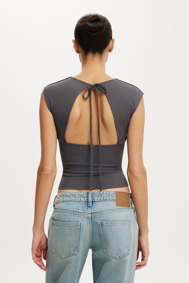 Mia Open Back Top, STEEL ONYX