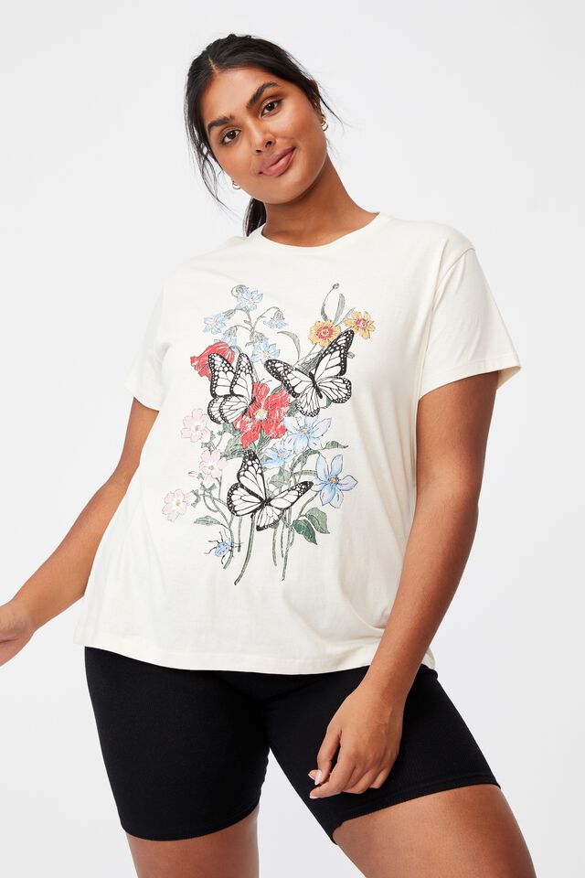 Curve Graphic Tee, FLORAL BUTTERFLY/WHITE SAND