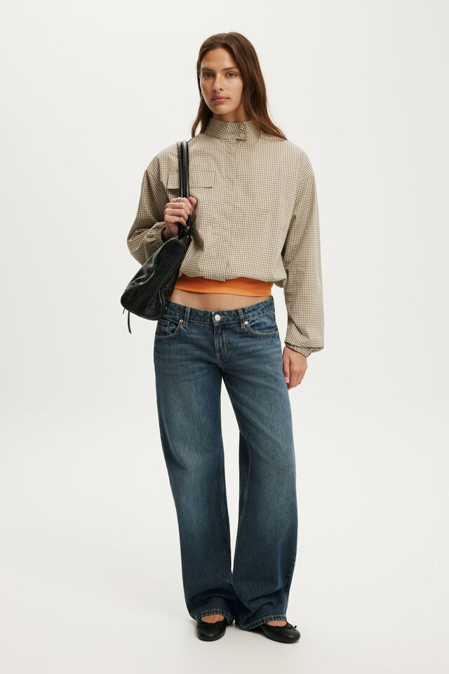 Chloe Funnel Neck Shirt, STONE MICRO CHECK