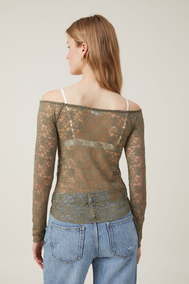 Camiseta - Shae Lace Off The Shoulder Long Sleeve, WOODLAND