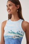 Crop Ribbed Graphic Racer Tank, VACAY SCENE/VINTAGE WHITE - alternate image 4