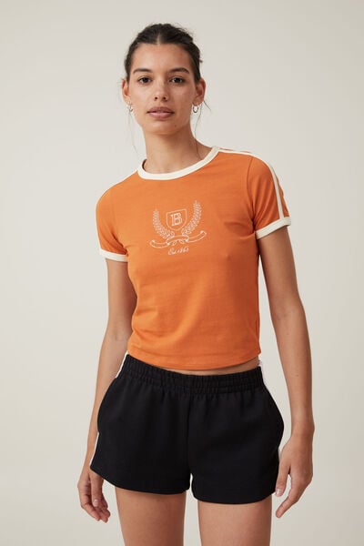 Fitted Graphic Longline Tee, B CREST/WARM COPPER