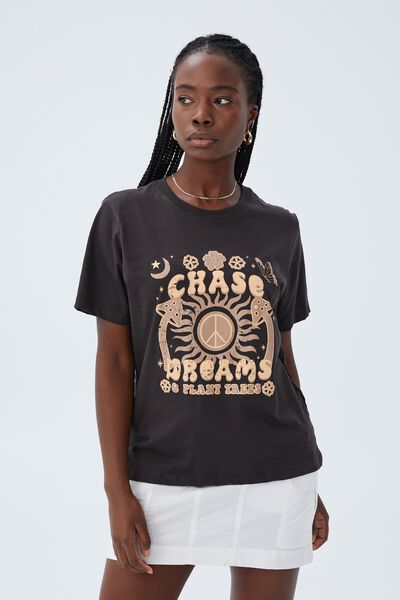 Camiseta - Regular Fit Graphic Tee, CHASE DREAMS/WASHED BLACK