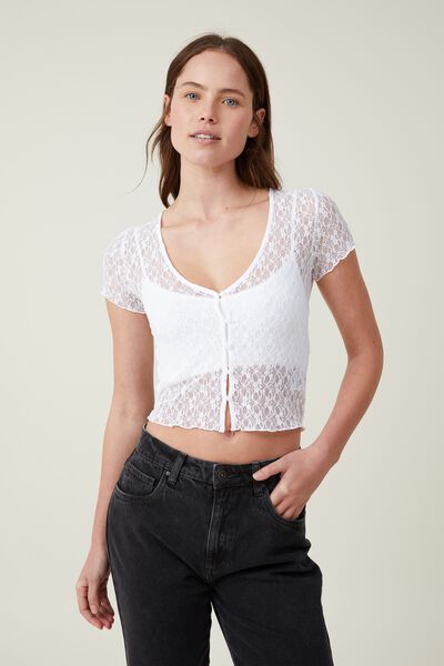 Zoey Cap Sleeve Lace Top, WHITE