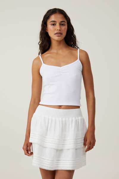 Rylee Tiered Lace Mini Skirt, WHITE