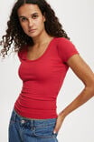 Staple Rib Scoop Neck Short Sleeve Top, CRIMSON KISS - alternate image 3