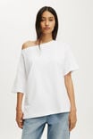 Boxy Off Shoulder Short Sleeve Tee, WHITE - example image 1