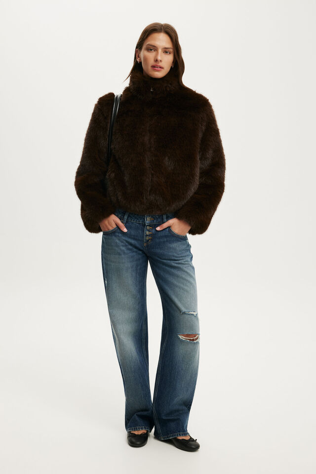 Malmo Faux Fur Jacket, COCOA BARK