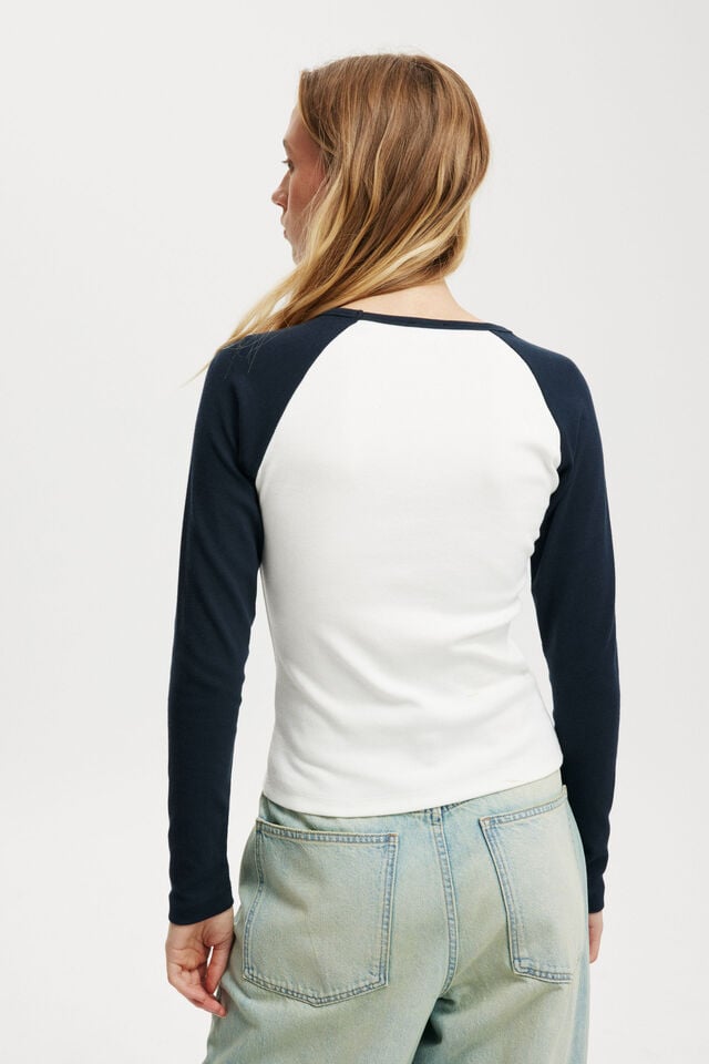 Kelsey Raglan Long Sleeve, VINTAGE WHITE/INK NAVY