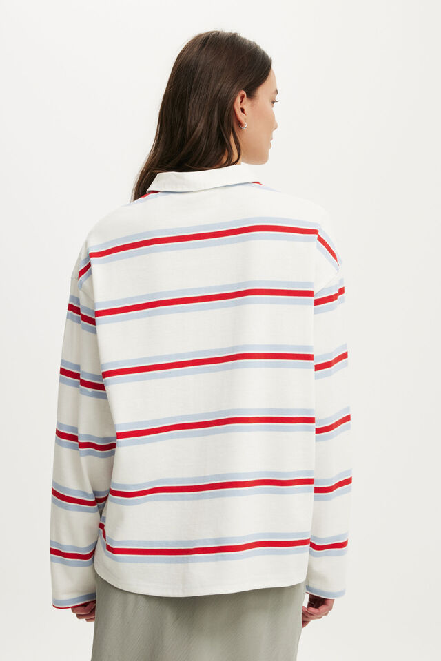 Oversized Long Sleeve Graphic Polo, CAPE COD / BLUE RED STRIPE