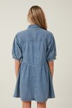 Short Sleeve Denim Smock Mini Dress, BELLS BLUE - alternate image 3